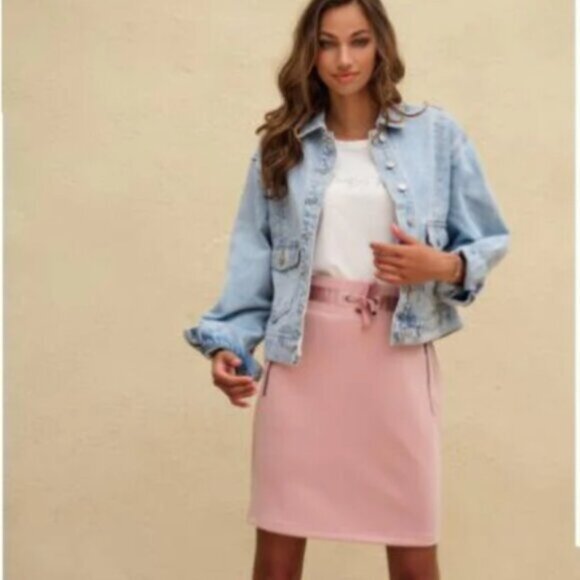 Light Denim Wash Oversized Bomber Jacket Retro NWT Sz 12 - Picture 15 of 15